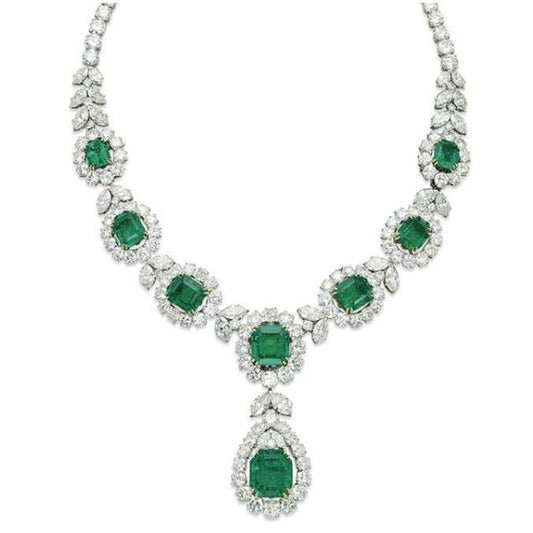 72 Kt Grüne Smaragd-Diamant-Halskette Weißgold 14K