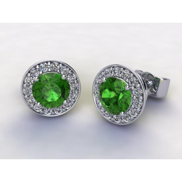 7,20 Karat runder grüner Turmalin-Diamant-Ohrstecker Halo