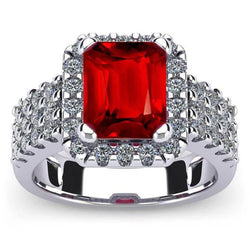7,50 Karat Smaragdform Roter Rubin Mit Aus der Erde Abgebauter Natürlicher Diamantring Goldschmuck
