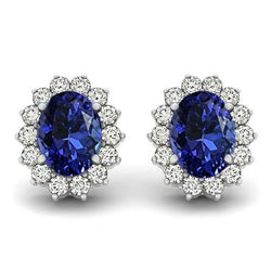 7,50 Karat Tansanit mit Aus der Erde Abgebauter Natürlicher Diamant Ohrstecker Weißgold 14K