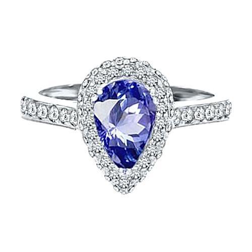 7.01 ct. Sri Lanka Birnenschliff Blauer Saphir Diamanten Weißgold 14K Ring