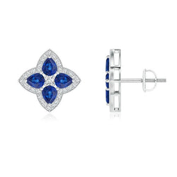 7.06 Karat Birne Sri Lanka Blauer Saphir Runder Aus der Erde Abgebauter Natürlicher Diamant Ohrstecker