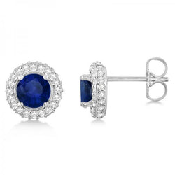 7.20 Karat Blauer Saphir & Aus der Erde Abgebauter Natürlicher Diamant Ohrstecker Weißgold 14K