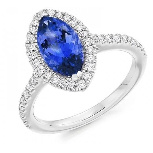7.25 Karat Marquise Tansanit Halo Diamantring Weißgold 14K - harrychadent.de