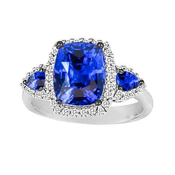 7.25 ct Kissen Ceylon Saphir und Aus der Erde Abgebauter Natürlicher Diamanten Ring Weißgold 14K