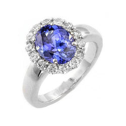 7.50 Kt Ovaler Tansanit mit Aus der Erde Abgebauter Natürlicher Diamanten Ehering Gold Weiß 14K