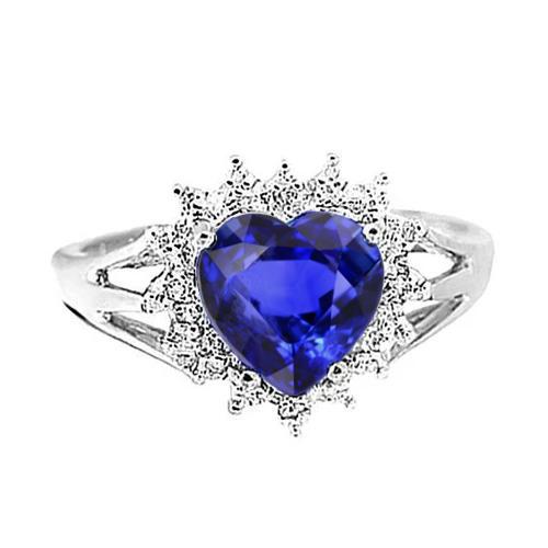 7.61 Ct Herz Sri Lanka Ring mit blauem Saphir und Diamanten