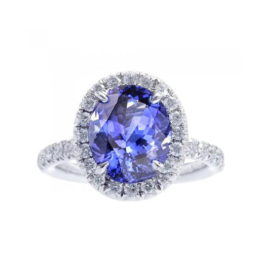 7.75 ct Goldschmuck Ovaler Tansanit mit Halo-Aus der Erde Abgebauter Natürlicher Diamantring