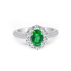 8 Karat Grüner Smaragd und Diamanten Verlobungsring Weißgold 14K