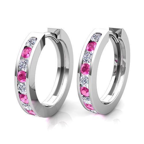 8 Karat Rosa Saphir Und Diamant Lünette Set Creolen 14K