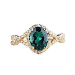 8 Karat grüner Smaragd-Stein-Ring mit Aus der Erde Abgebauter Natürlicher Diamantschmuck Gelbgold 14K