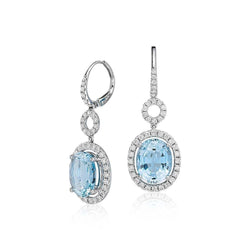 8 Kt Damen Ohrringe Blau Aquamarin mit Diamanten Gold 14K