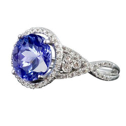 8,01 ct. Ring mit rundem Ceylon Saphir und Aus der Erde Abgebauter Natürlicher Diamanten Weißgold 14K