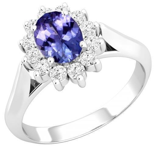 8.25 Karat Tansanit mit Diamanten Ehering Weißgold 14K - harrychadent.de