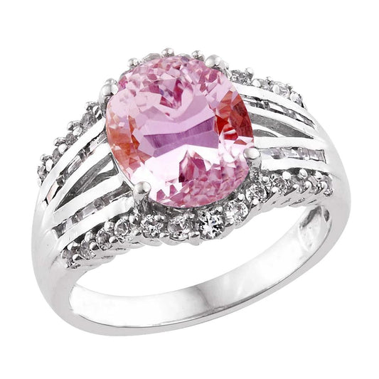8.50 Karat Kunzit und Aus der Erde Abgebauter Natürlicher Diamanten Ring Krappenset Weißgold 14K