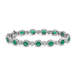 8.50 Kt Grünes Smaragd-Aus der Erde Abgebauter Natürlicher Diamant-Tennisarmband 14K Weißgold