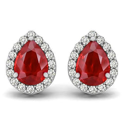 8.60 ct Rubin und Aus der Erde Abgebauter Natürlicher Diamanten Ohrstecker Halo Ohrringe Weißgold 14K