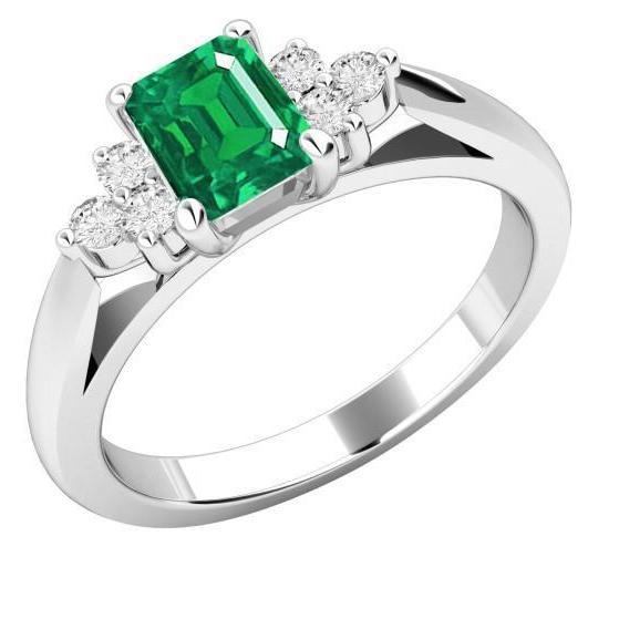 8.90 Karat grüner Smaragd mit weißen Diamanten Ring 14K Weißgold