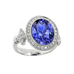9 Karat Tansanit Fancy Ring mit kleinen Aus der Erde Abgebauter Natürlicher Diamanten Weißgold 14K