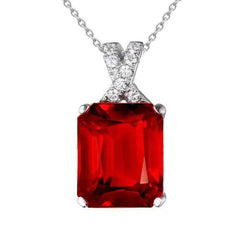 9.30 Karat Roter Rubin und Aus der Erde Abgebauter Natürlicher Diamanten Anhänger Halskette Weißgold 14K