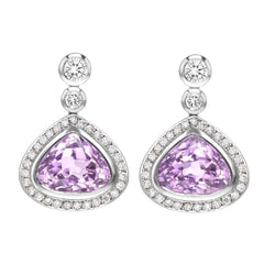 9.62 Kt Rosa Kunzit Und Aus der Erde Abgebauter Natürlicher Diamant Dangle Damen Ohrring Weißgold 14K