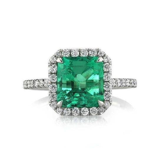 9.65 ct großer grüner Smaragd und kleine Diamanten Ehering Weißgold - harrychadent.de