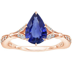 Akzent Verlobungsring Birne Ceylon Saphir & Aus der Erde Abgebauter Natürlicher Diamanten 4,50 Karat