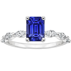 Akzent Verlobungsring Smaragd Ceylon Saphir & Aus der Erde Abgebauter Natürlicher Diamant 4,50 Karat