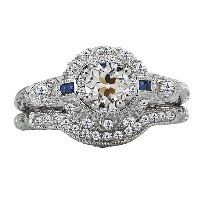 Altschliff Diamant & Saphire Verlobungsring Set Vintage Style 4 Karat - harrychadent.de