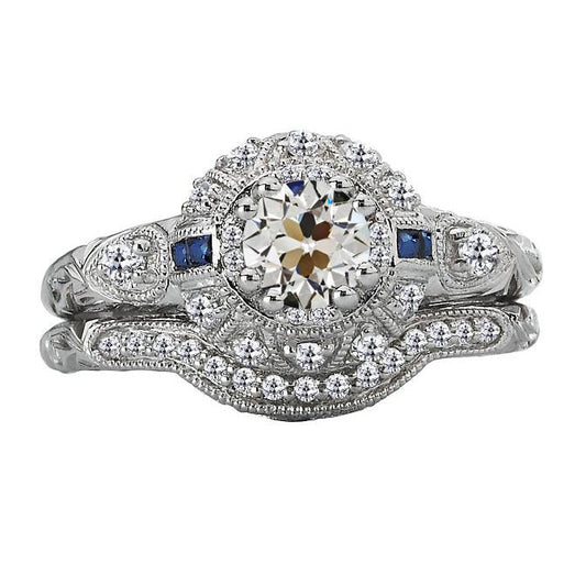 Altschliff Diamant & Saphire Verlobungsring Set Vintage Style 4 Karat - harrychadent.de