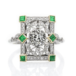 Altschliff Aus der Erde Abgebauter Natürlicher Diamantring Prinzessin Grün Smaragdblatt Stil 4.75 Karat