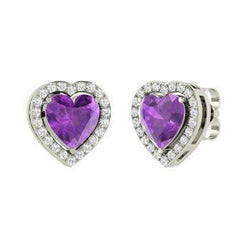 Amethyst und Aus der Erde Abgebauter Natürlicher Diamanten 6,80 Karat Ohrstecker Halo Weißgold 14K