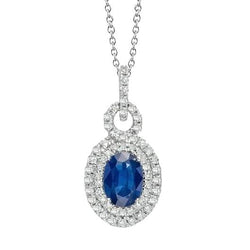 Anhänger Halskette Ceylon Blauer Saphir Diamant 3 Karat Weißgold 14K
