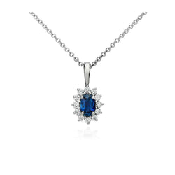 Anhänger Halskette Ceylon Saphir mit Aus der Erde Abgebauter Natürlicher Diamanten 3.20 ct Weißgold 14K