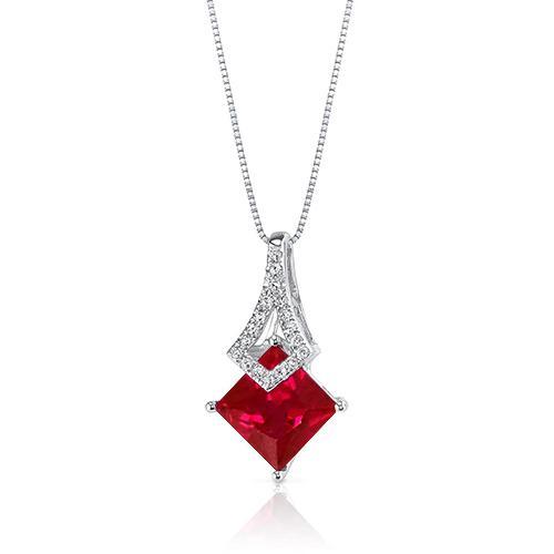 Anhänger Halskette Gold Weiß 14K 4,50 Ct Rubin Und Aus der Erde Abgebauter Natürlicher Diamanten