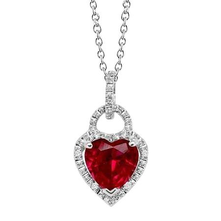 Anhänger Halskette Weißgold 14K 5,20 ct. Rubin mit Aus der Erde Abgebauter Natürlicher Diamanten