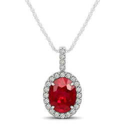 Anhänger Halskette mit Kette 4,50 ct. Rubin und Aus der Erde Abgebauter Natürlicher Diamanten Weißgold 14K