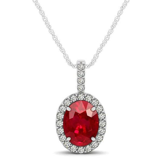 Anhänger Halskette mit Kette 4,50 ct. Rubin und Aus der Erde Abgebauter Natürlicher Diamanten Weißgold 14K