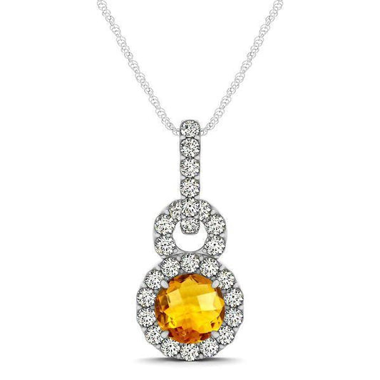 Anhänger aus Weißgold mit Citrin und Diamanten im Brillantschliff, 11 Karat, mit Kette - harrychadent.de