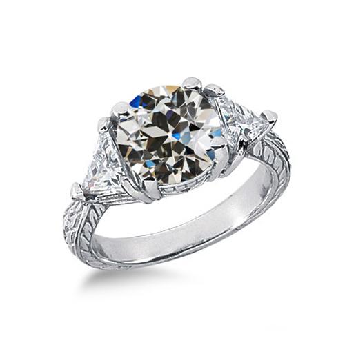 Antik-Stil 3-Stein-Ring im alten Minenschliff & Trillion Diamant 2.25 Karat - harrychadent.de