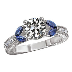 Antik-Stil Altschliff Aus der Erde Abgebauter Natürlicher Diamant & Marquise Saphire Ring 5,50 Karat