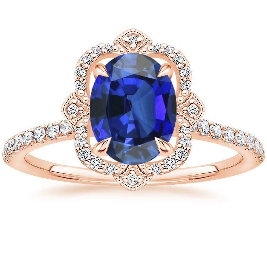 Antiker Halo-Diamant-Ring Blumen-Stil Blauer Saphir 6.20 Karat - harrychadent.de