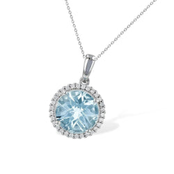 Aquamarin 14.35 Karat Aus der Erde Abgebauter Natürlicher Diamant-Anhänger-Halskette Weißgold 14K