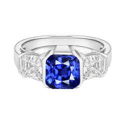 Asscher Diamant 3 Stein Ring 3 Karat Sri Lanka Saphir Goldschmuck