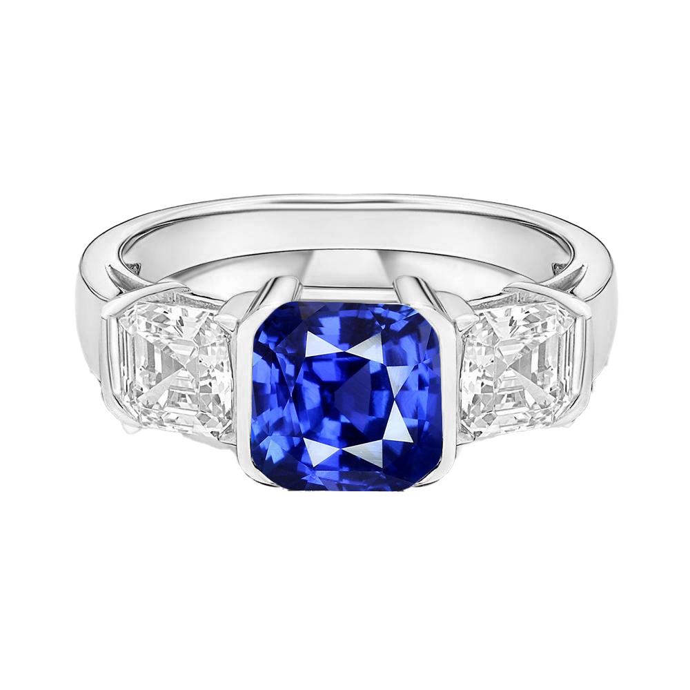 Asscher Diamant 3 Stein Ring 3 Karat Sri Lanka Saphir Goldschmuck - harrychadent.de