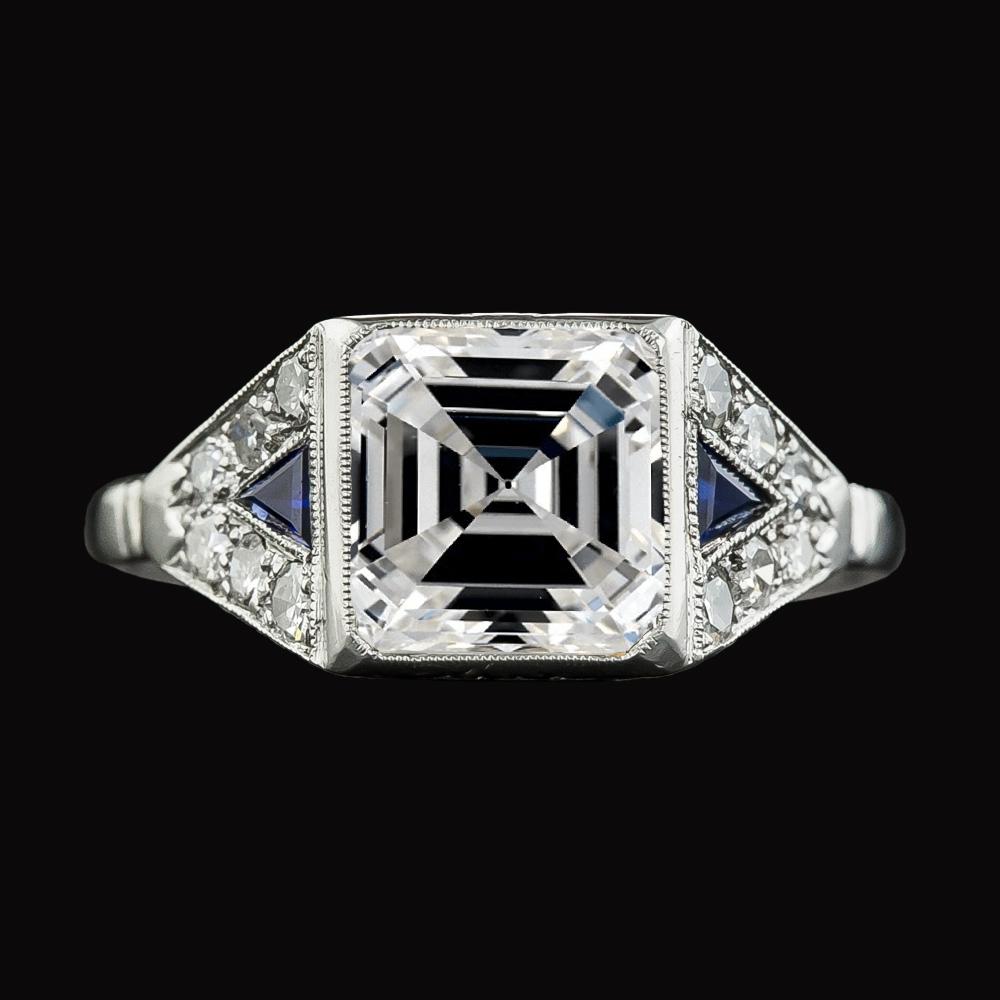 Asscher Diamant & Trillion Ceylon Saphir Edelstein Ring 6.25 Karat - harrychadent.de