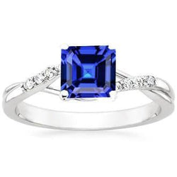 Asscher Saphir-Aus der Erde Abgebauter Natürlicher Diamant-Verlobungsring Twisted Shank 2 Karat Gold