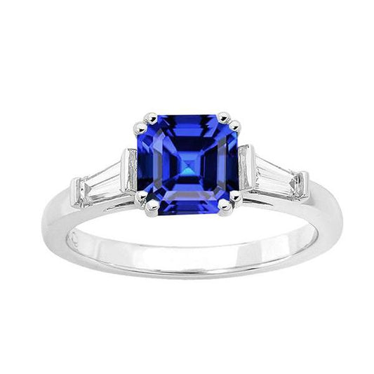 Asscher Saphir-Ring aus Gold mit drei Steinen 2.50 Karat Baguette-Diamanten - harrychadent.de