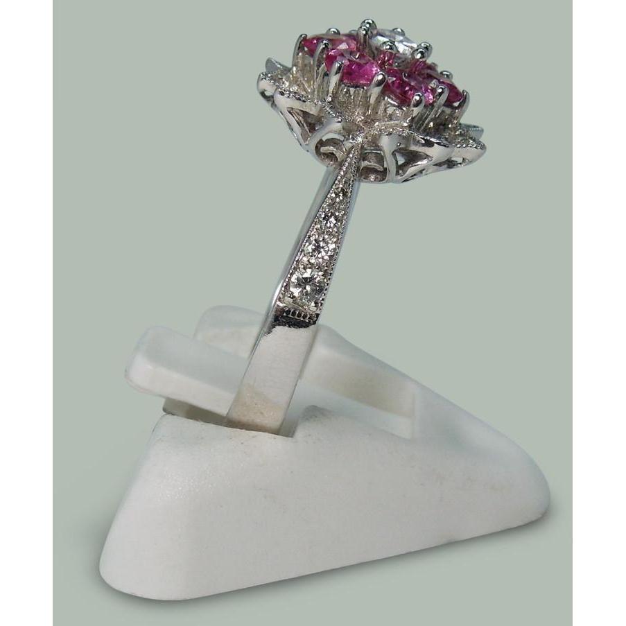 Aus der Erde Abgebauter Natürlicher Diamanten & rosa Saphire 1.15 ct. Ring im Blumenstil Weißgold 14K