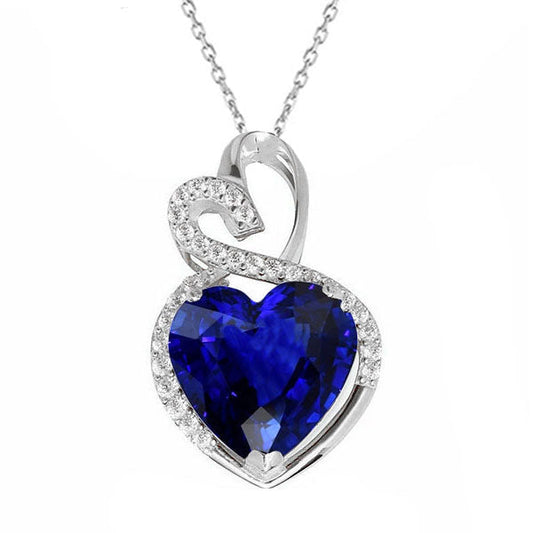 Ausgefallener Anhänger Herz blauer Saphir & runder Diamant 4,25 Karat